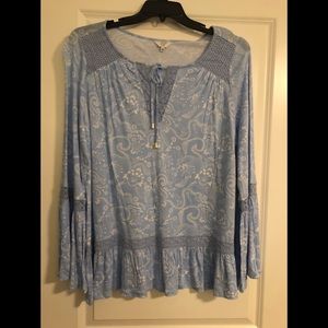 Blouse By Crown & Ivy, Blue/White, 1X